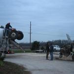 7:30 am first load of concrete arrives, backing up to pumper truck.