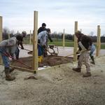 Poured 36 yards of concrete in two hours. Leveled and floated!